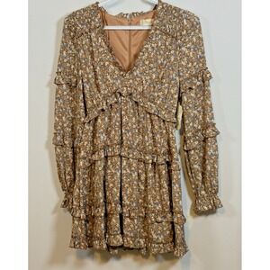 Altard State Floral Ruffle V Neck Long Sleeve Mini Dress XS